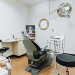 Operatory room with gray dental chair